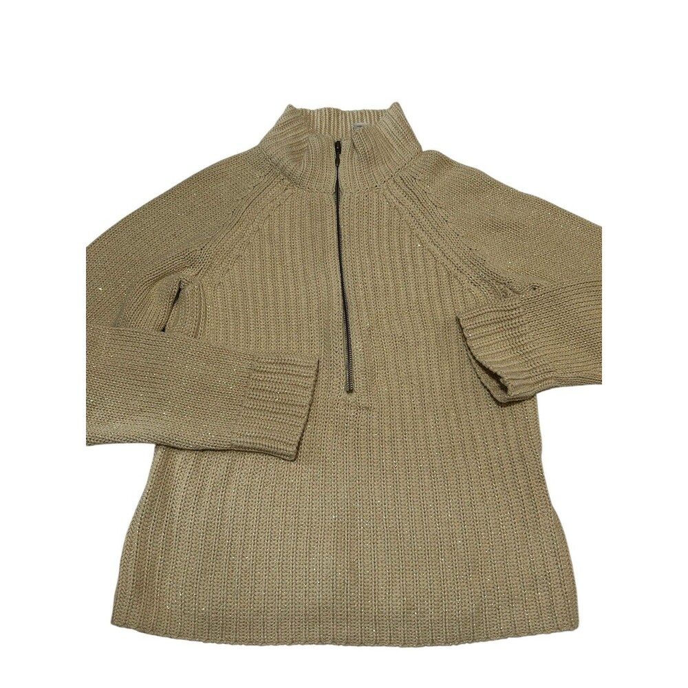 Vintage 90s Sweater Womens S Pullover Part Cable Cream Color 1/4 Zip Crazy Horse